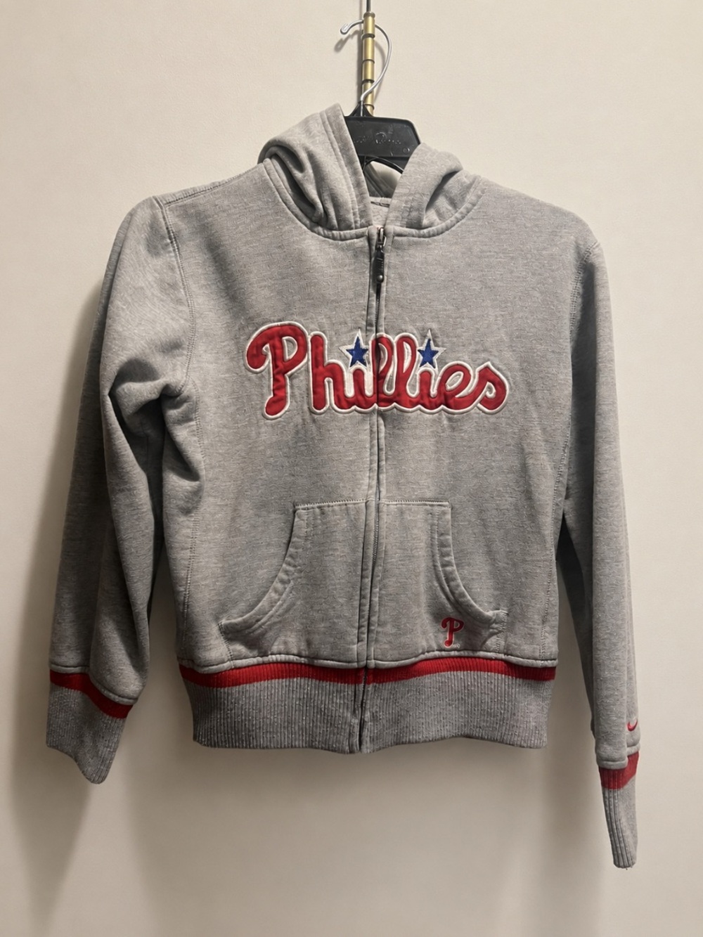 Nike Gray Phillies Hooded Zip Jacket with Red & Blue Accents
